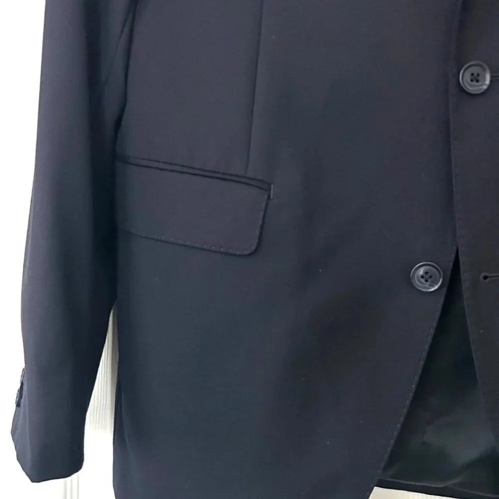 Saks Fifth Avenue Mens Blazer 40R Navy 100% Wool Trim Fit 2 Button Sport Coat